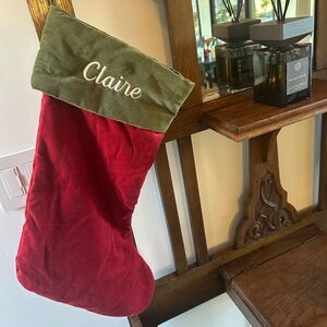 Pottery Barn Classic Red and Green Velvet Christmas Stocking  Claire Large